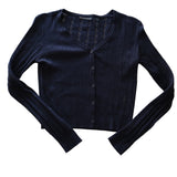 Brandy Melville Women's Black Open Knit Cardigan Sweater Long Sleeve Button-Up