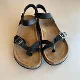 Anna Womens Black Leather Cork Footbed Sandals With Adjustable Straps Size 6