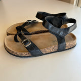 Anna Womens Black Leather Cork Footbed Sandals With Adjustable Straps Size 6