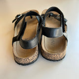 Anna Womens Black Leather Cork Footbed Sandals With Adjustable Straps Size 6