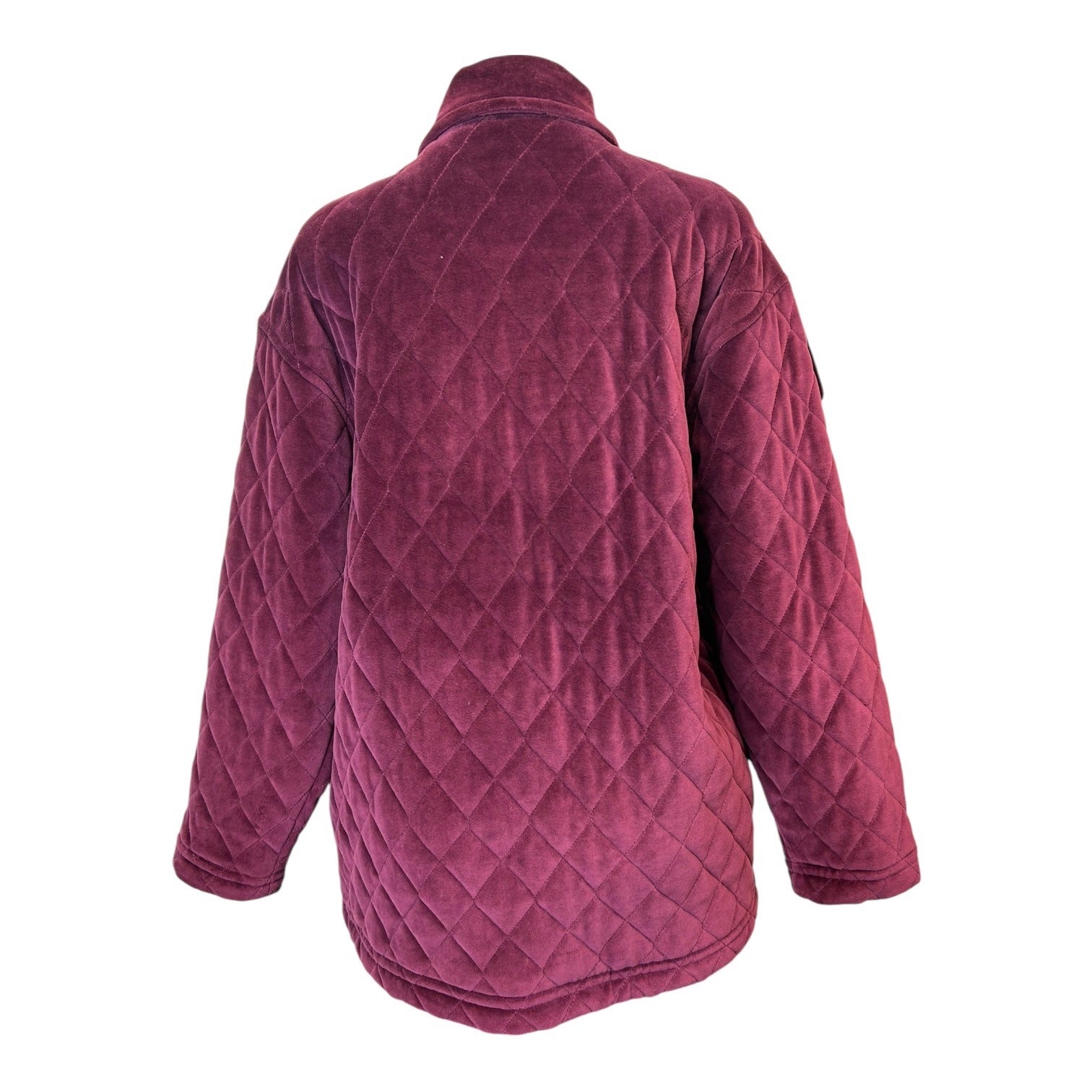 Jones New York Women's Large Quilted Velvet Burgundy Coat With Gold Buttons