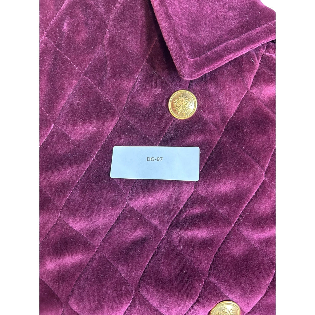 Jones New York Women's Large Quilted Velvet Burgundy Coat With Gold Buttons