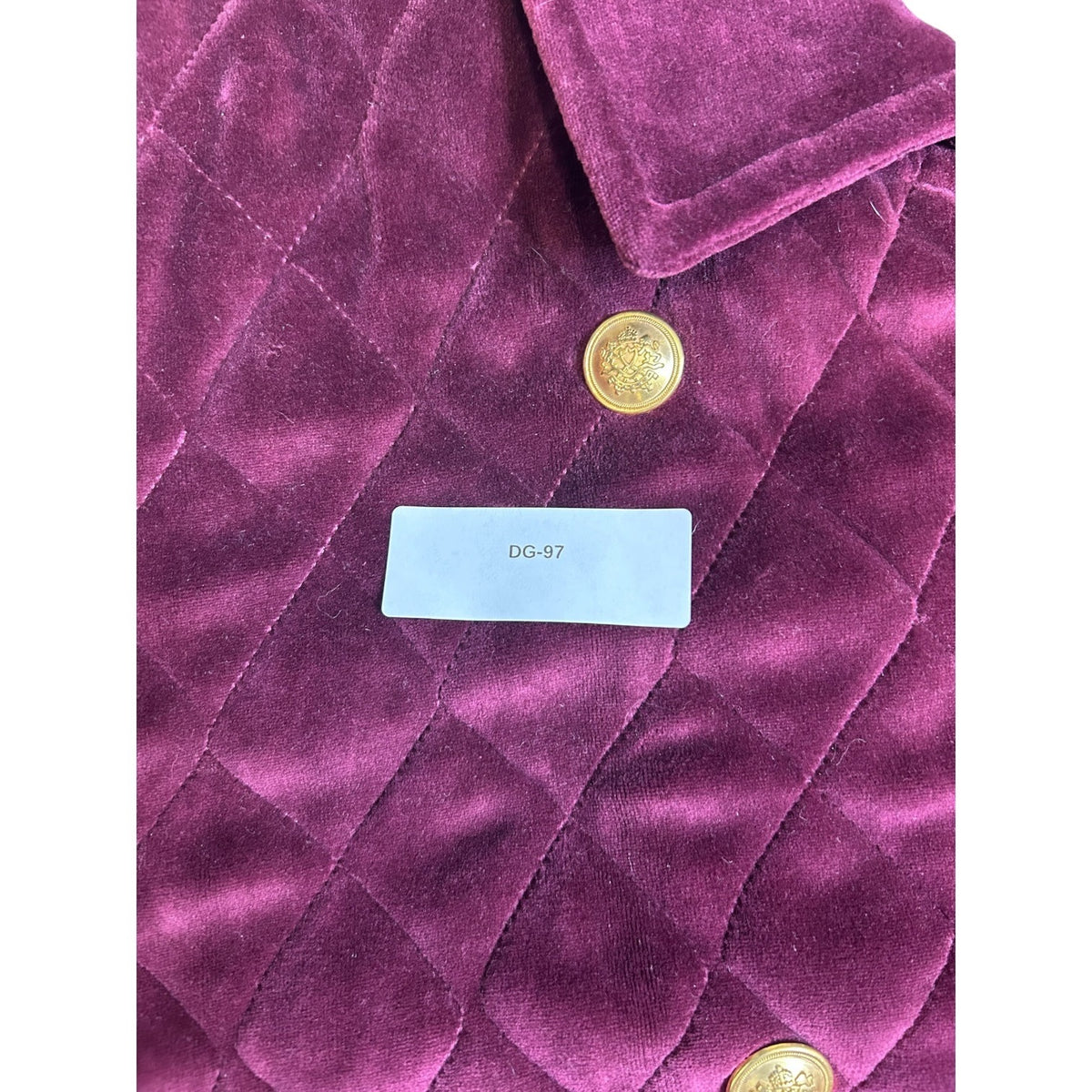 Jones New York Women's Large Quilted Velvet Burgundy Coat With Gold Buttons