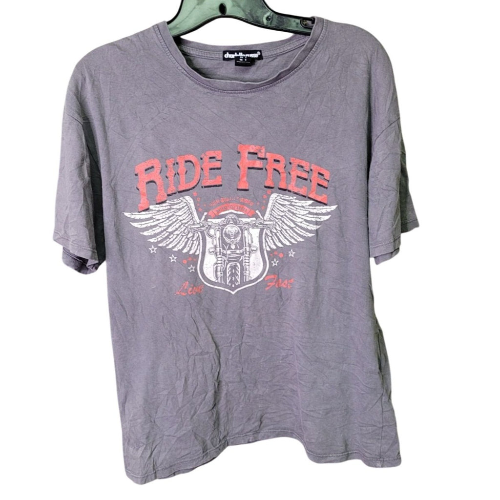 CG-12 Charlotte Russe Ride Free Graphic Tee Gray Cotton Crewneck Short Sleeve Size S