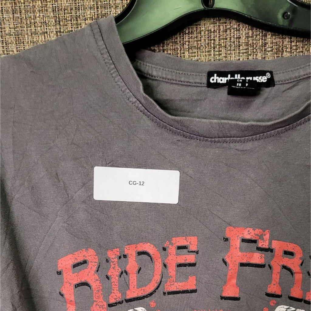 CG-12 Charlotte Russe Ride Free Graphic Tee Gray Cotton Crewneck Short Sleeve Size S