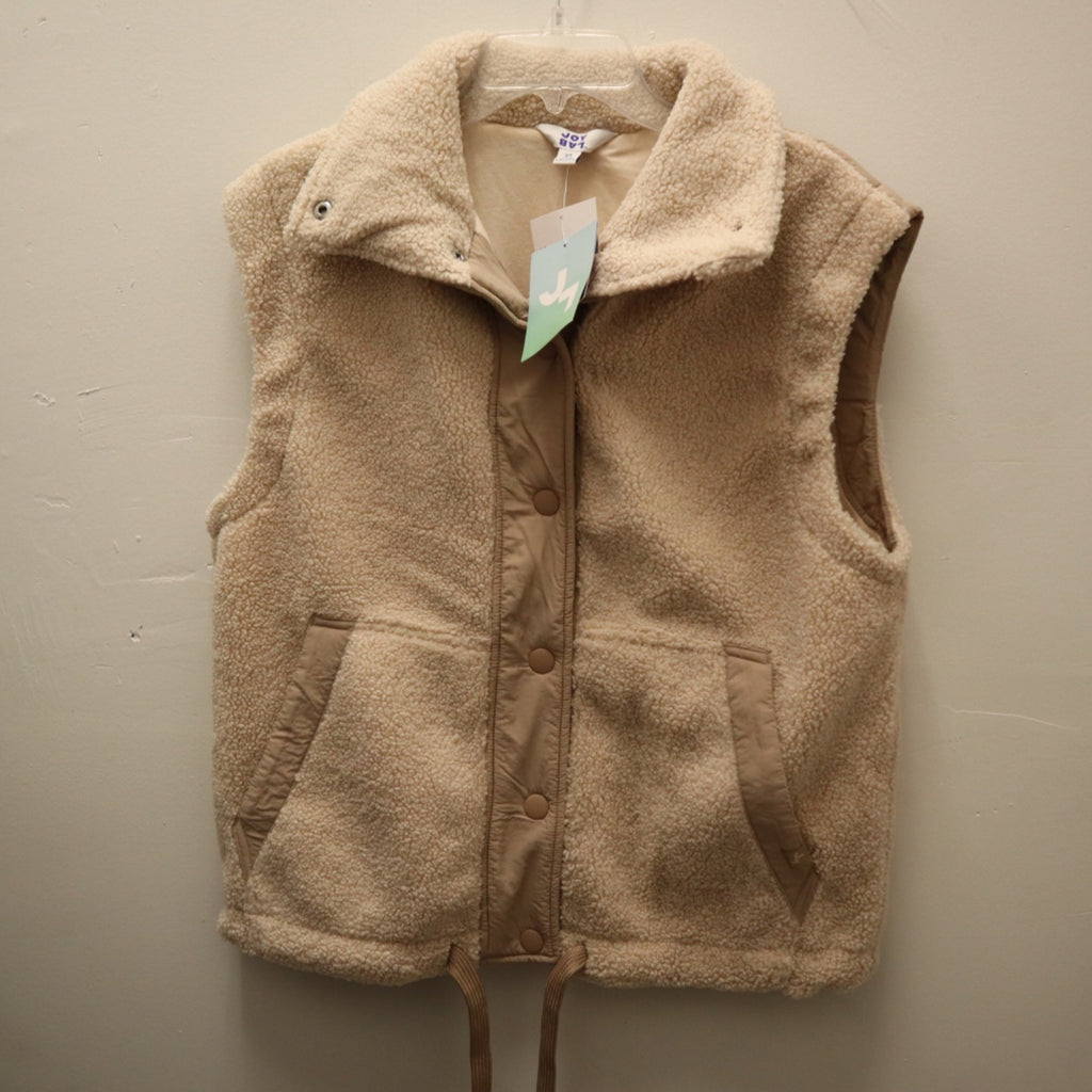 K-260 Joy Lab Women's XS Sleeveless Sherpa-Lined Beige Vest With Drawstring Hem