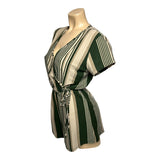 J for Justify Green and Beige Striped Short Sleeves V-Neck Romper Women's Large