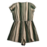 J for Justify Green and Beige Striped Short Sleeves V-Neck Romper Women's Large