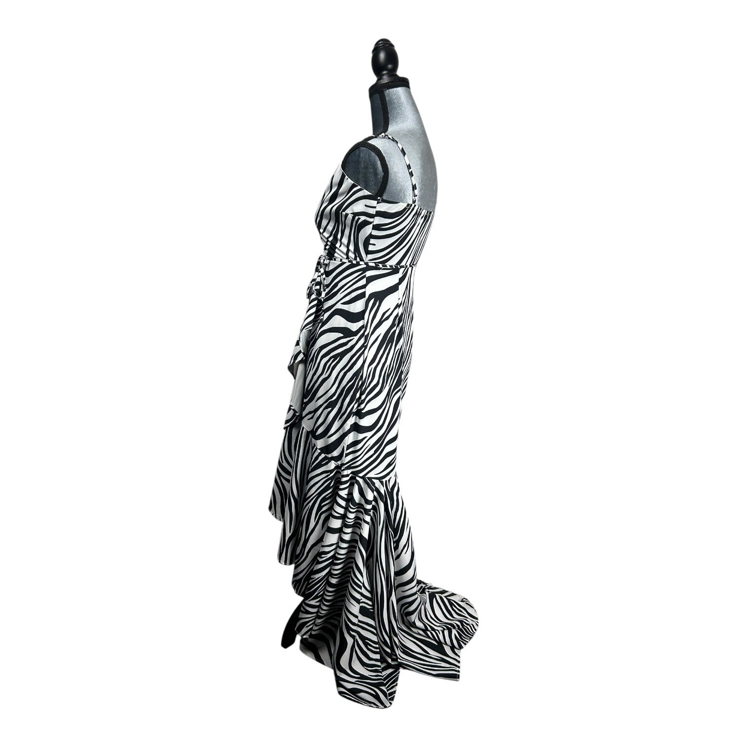 Fashion Nova Zebra Print Maxi Dress Wrap Style Adjustable Straps Flowy Hem Size XS