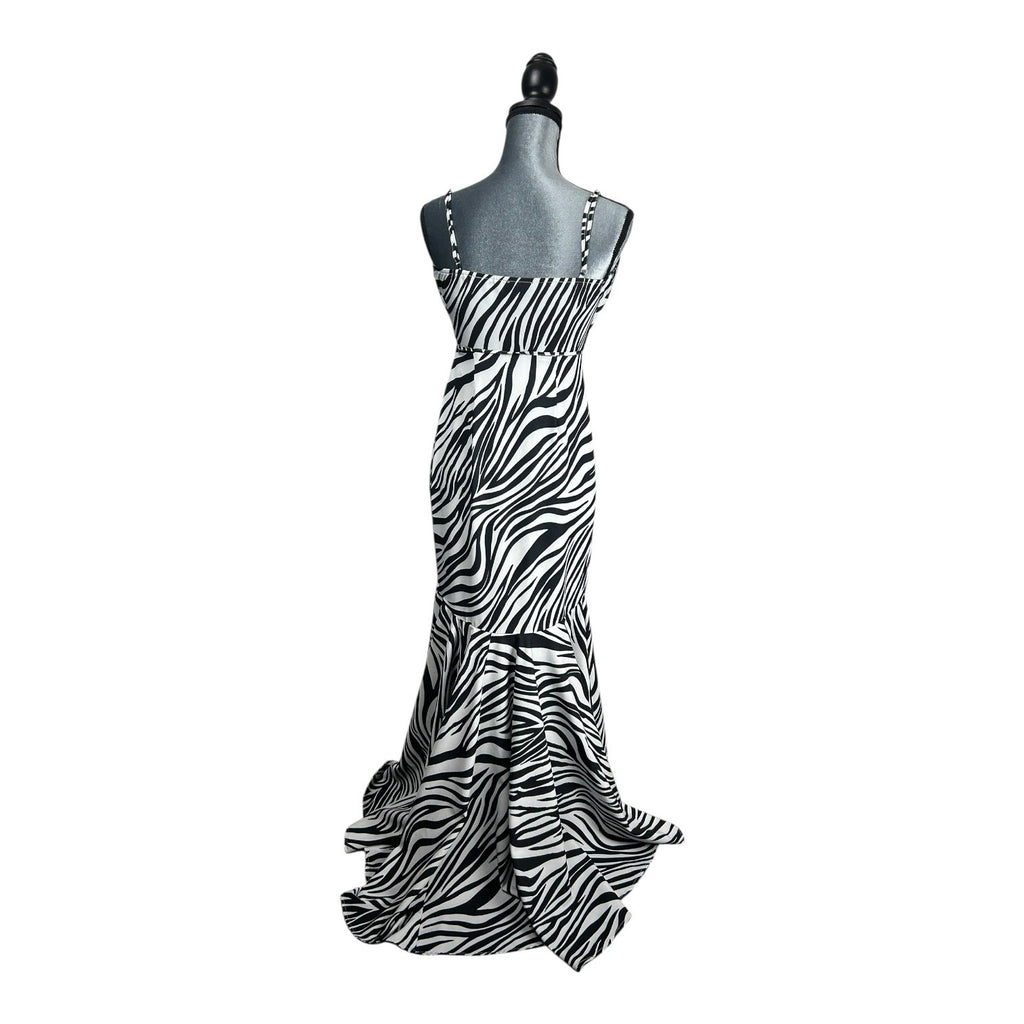 Fashion Nova Zebra Print Maxi Dress Wrap Style Adjustable Straps Flowy Hem Size XS