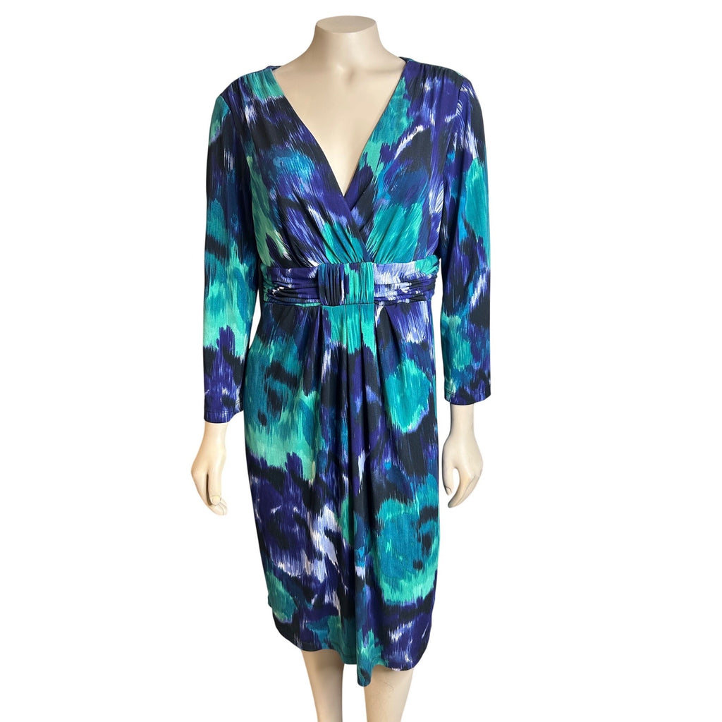 TG-30 Jones New York Women’s Multicolor Abstract Print V-Neck Dress Size 12