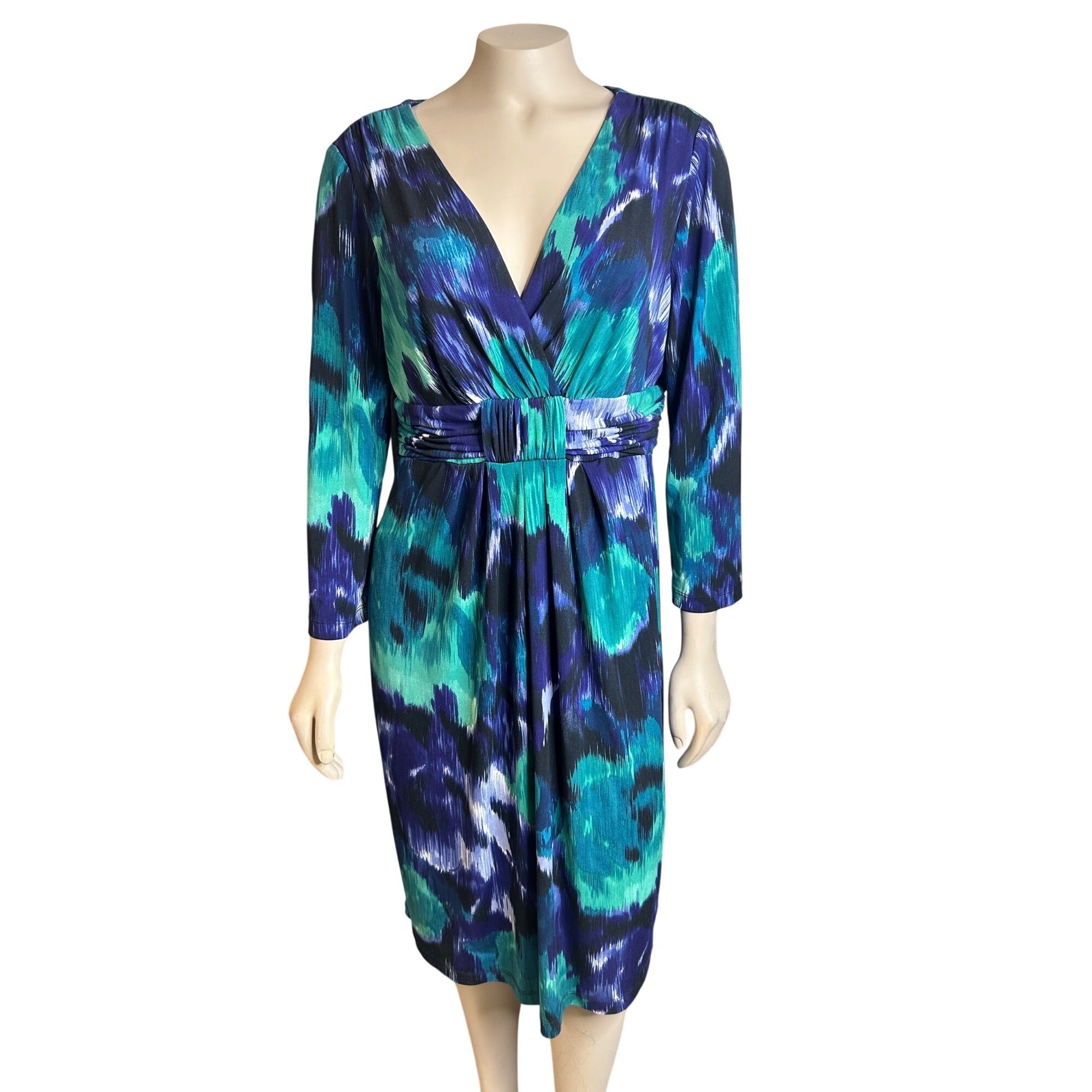 TG-30 Jones New York Women’s Multicolor Abstract Print V-Neck Dress Size 12