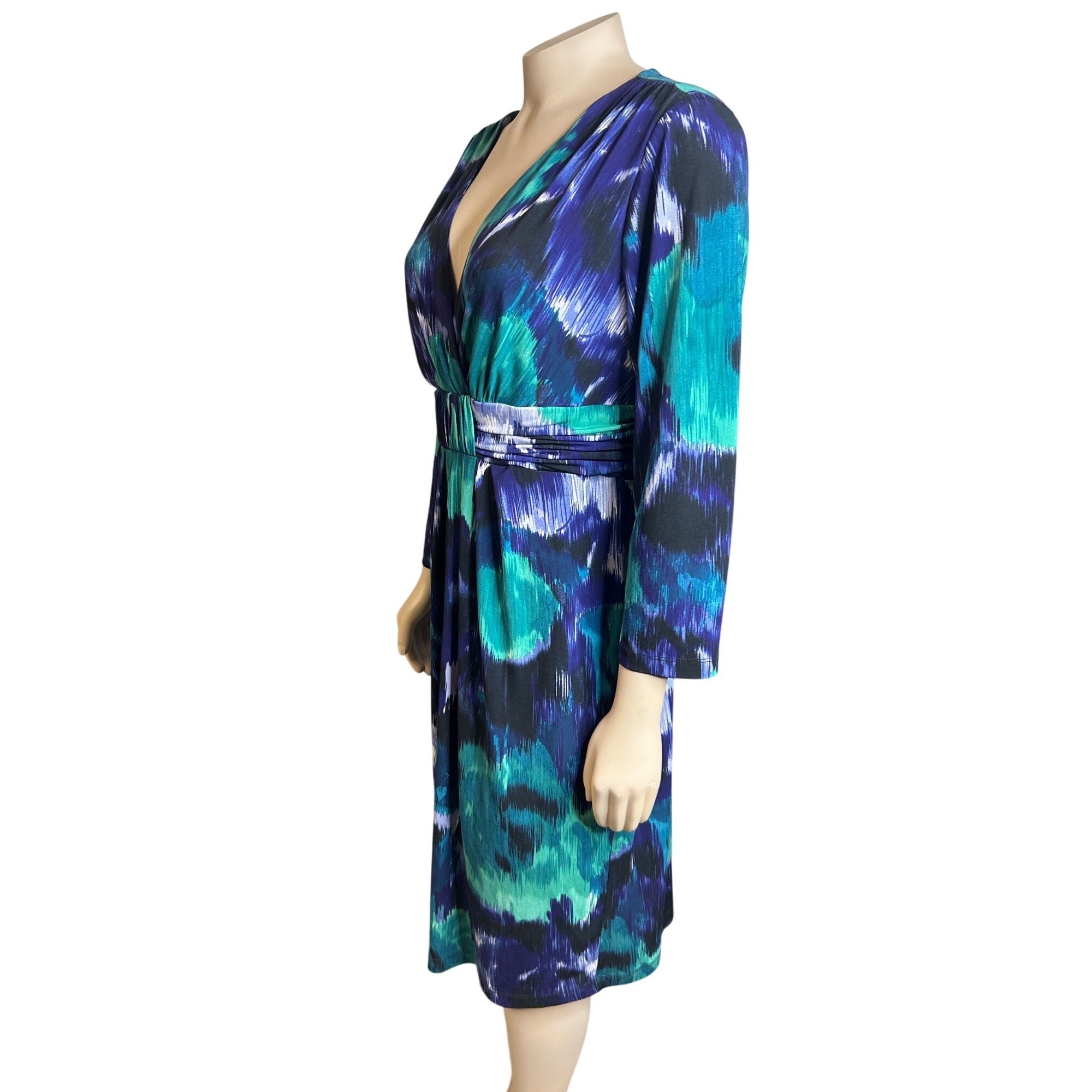 TG-30 Jones New York Women’s Multicolor Abstract Print V-Neck Dress Size 12