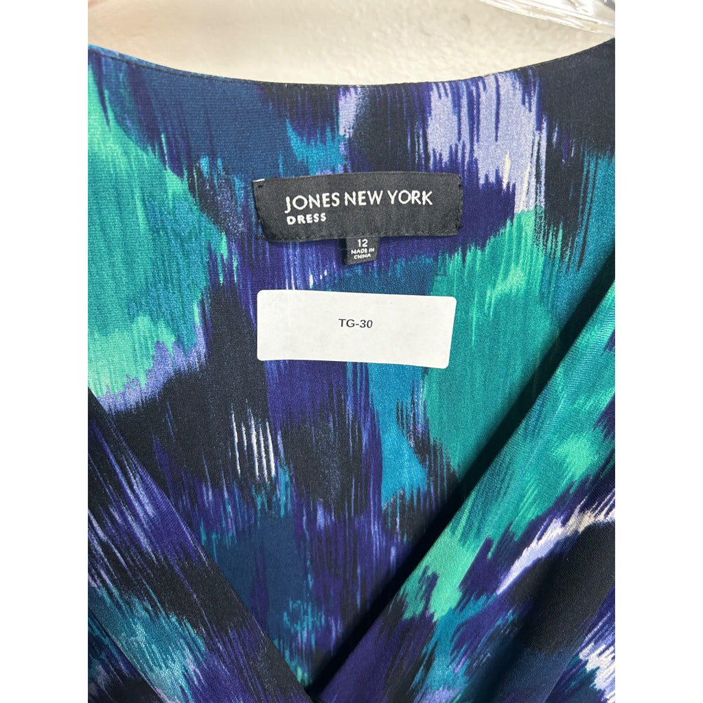 TG-30 Jones New York Women’s Multicolor Abstract Print V-Neck Dress Size 12