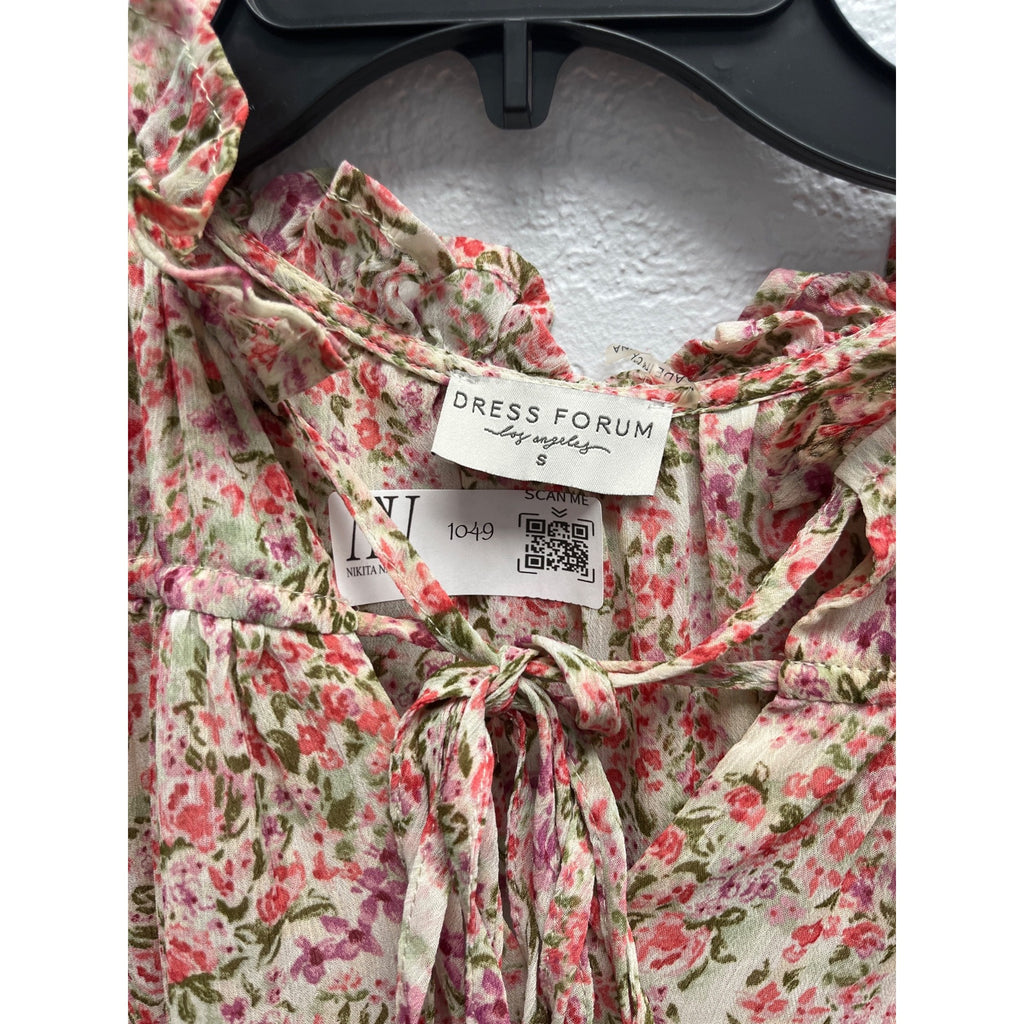 #1049 Floral Ruffled Tiered Dress With Tie Neck By Dress Forum Size S