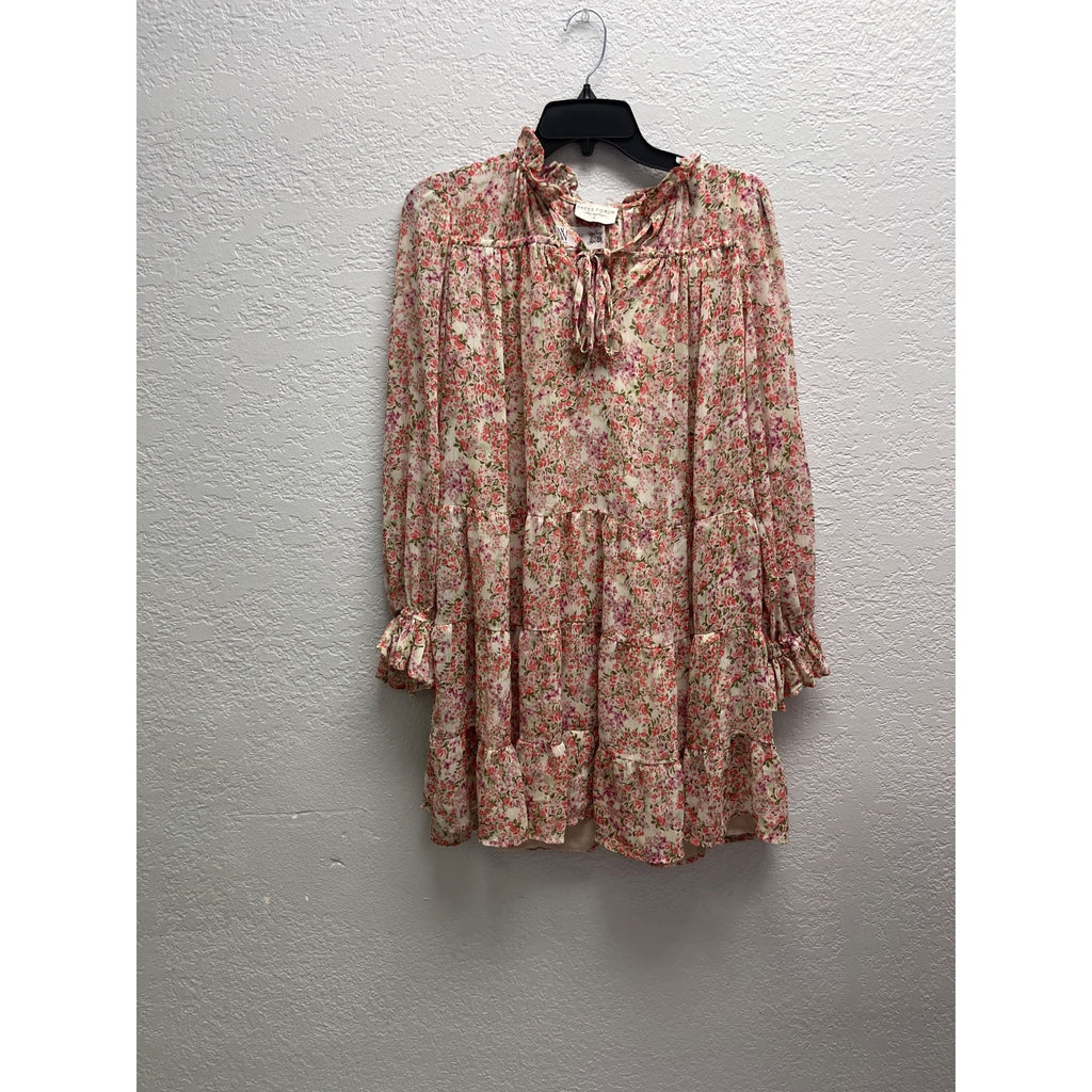 #1049 Floral Ruffled Tiered Dress With Tie Neck By Dress Forum Size S