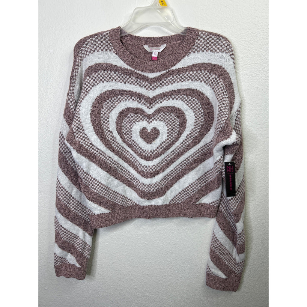 #1081 No Boundaries Pin White Heart Pattern Sweater Size L Long Sleeve Crewneck