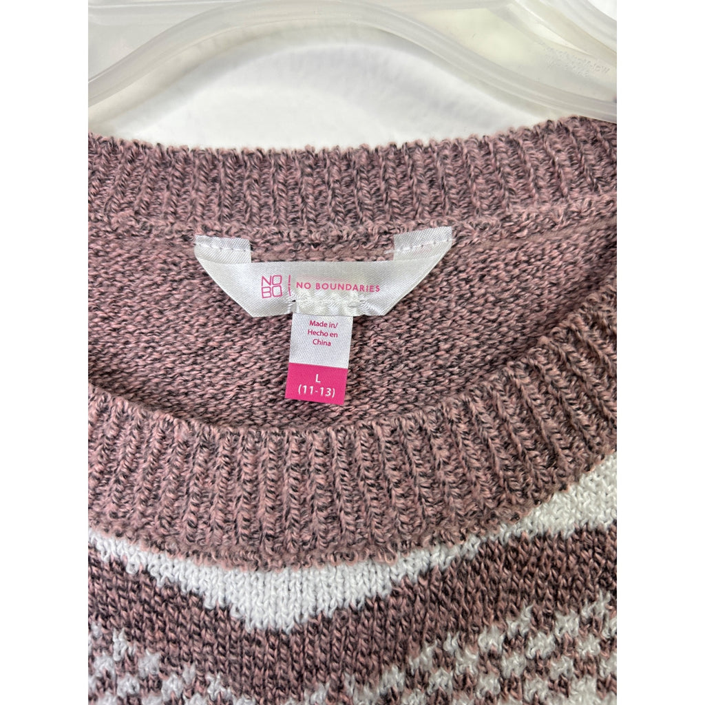 #1081 No Boundaries Pin White Heart Pattern Sweater Size L Long Sleeve Crewneck