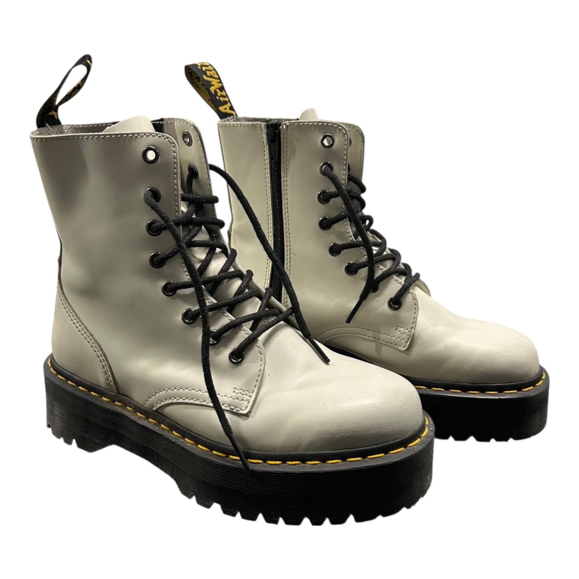 Dr. Martens Women's White Leather Combat Boots With Platform Sole Size 7
