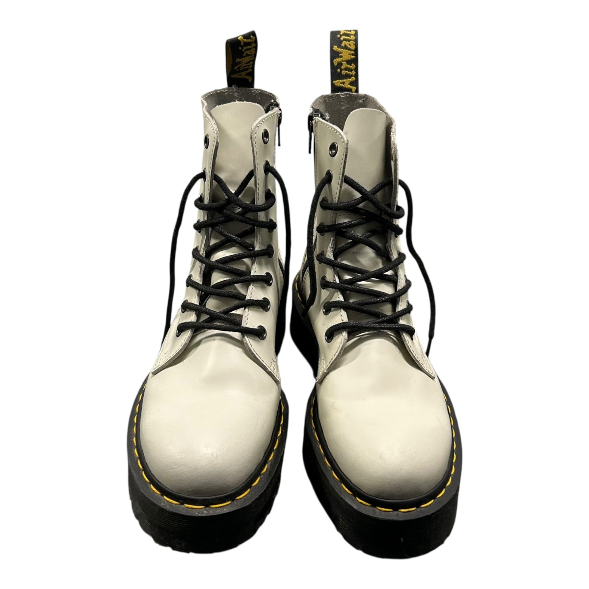Dr. Martens Women's White Leather Combat Boots With Platform Sole Size 7