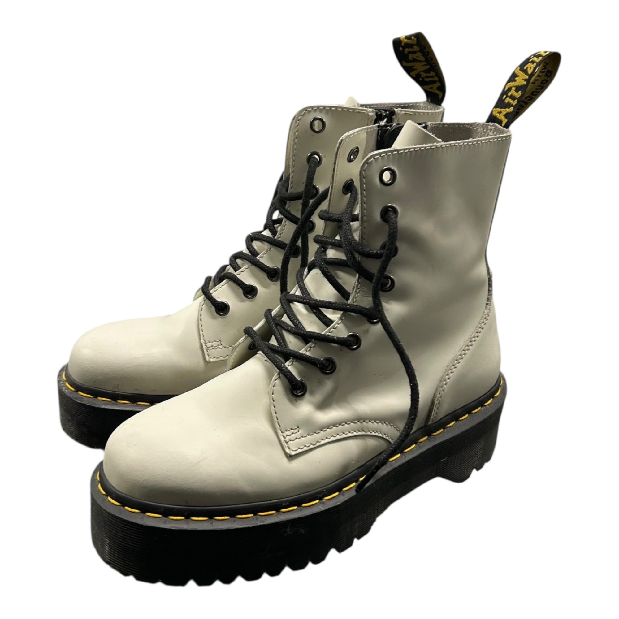 Dr. Martens Women's White Leather Combat Boots With Platform Sole Size 7
