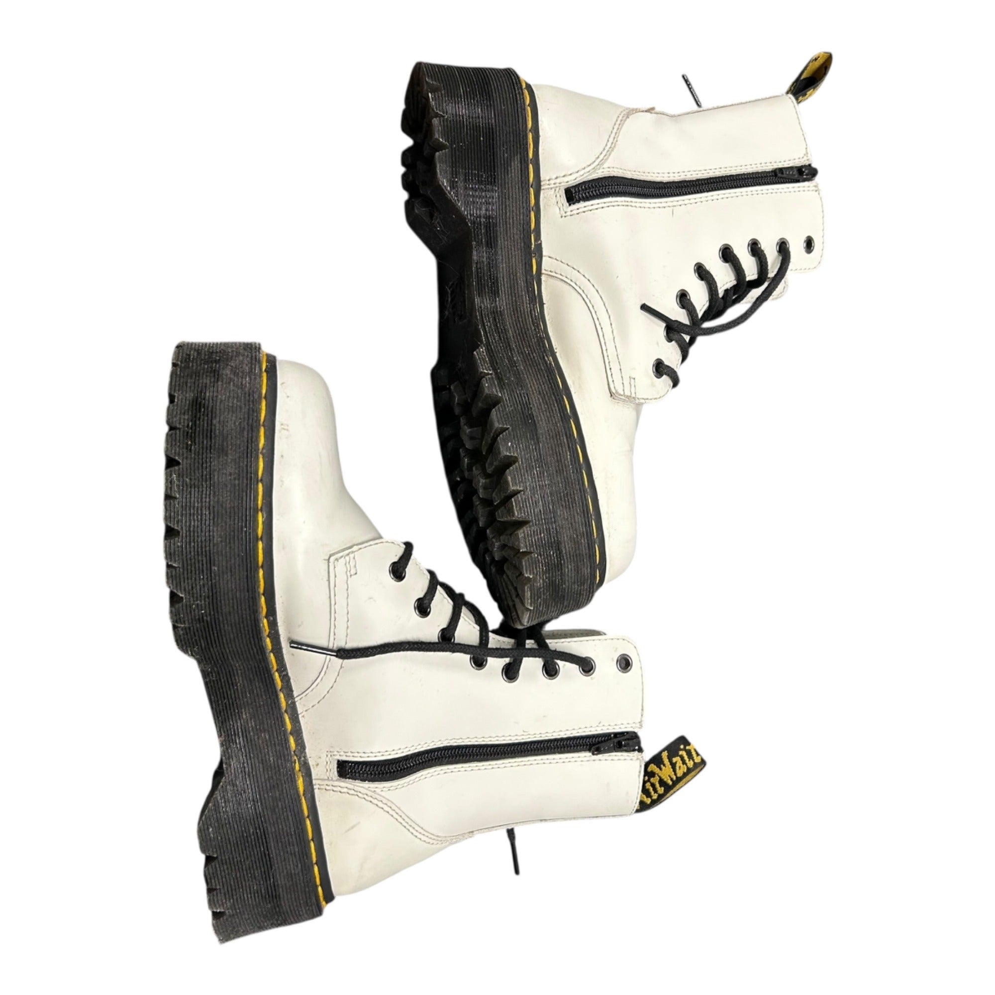 Dr. Martens Women's White Leather Combat Boots With Platform Sole Size 7