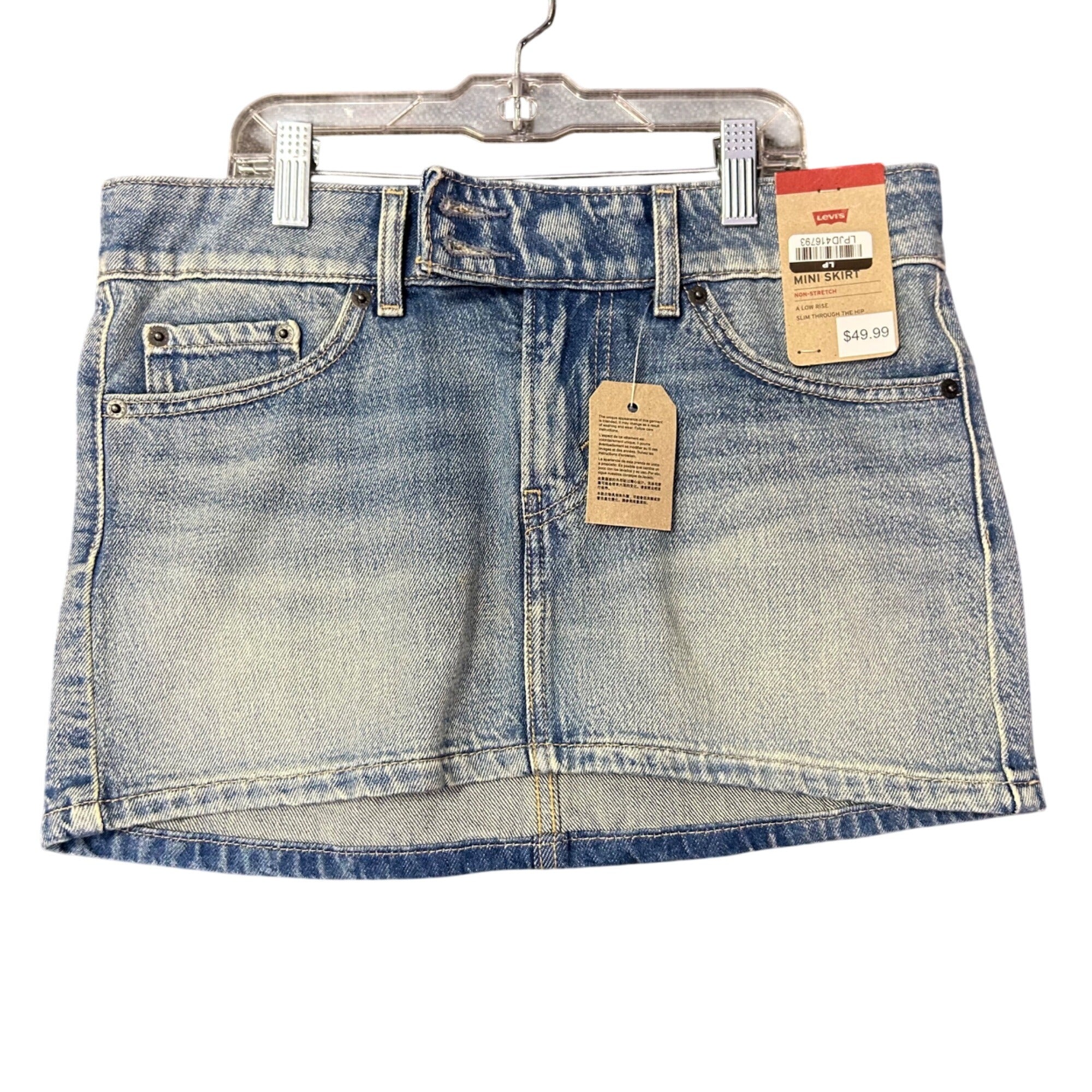 K-305 Levis Denim Mini Skirt Non-Stretch Low Rise Slim Fit Blue Wash Women's Size 27