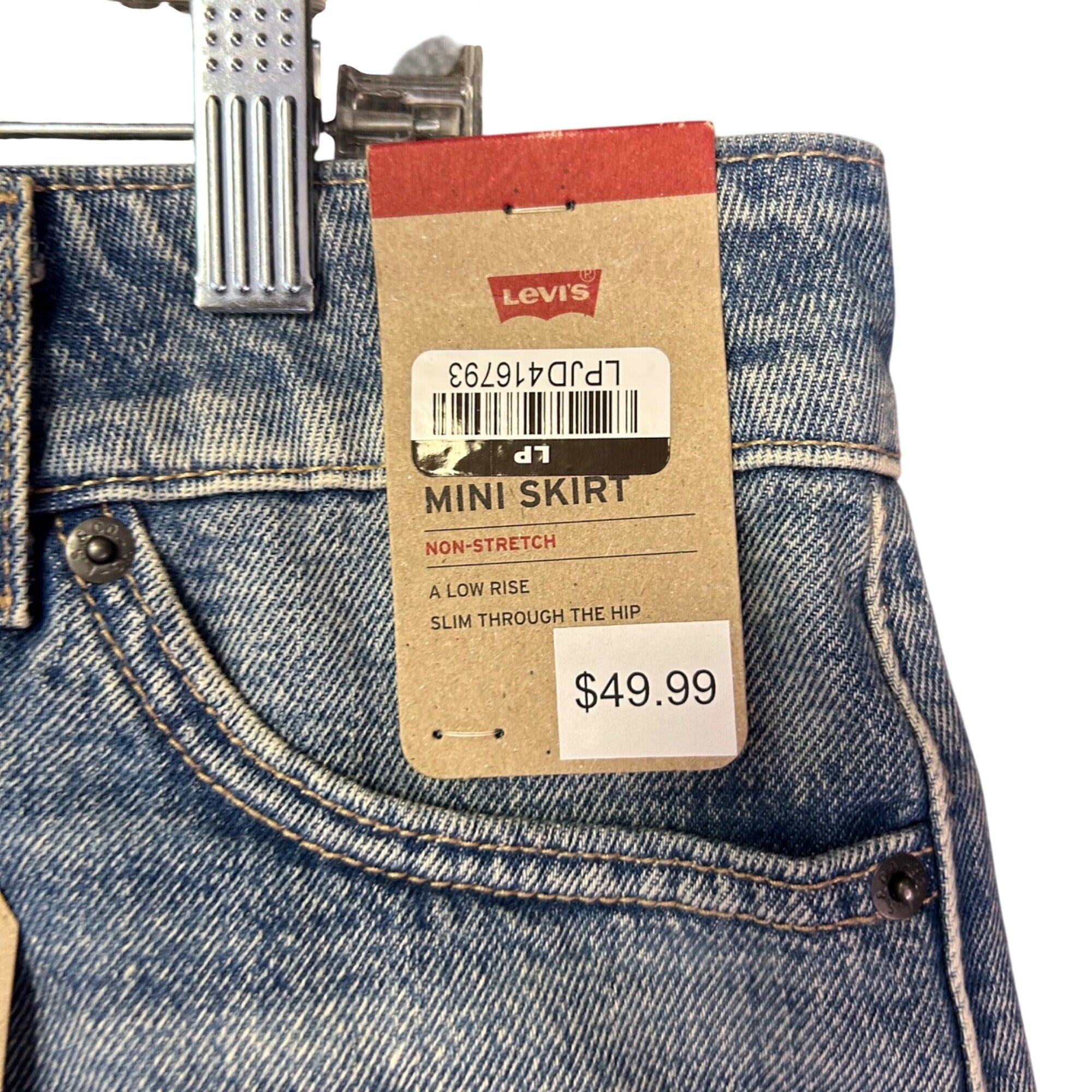 K-305 Levis Denim Mini Skirt Non-Stretch Low Rise Slim Fit Blue Wash Women's Size 27