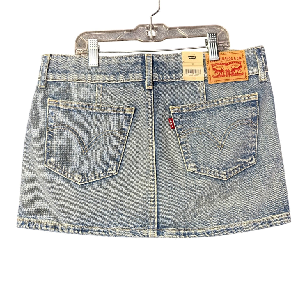 K-305 Levis Denim Mini Skirt Non-Stretch Low Rise Slim Fit Blue Wash Women's Size 27