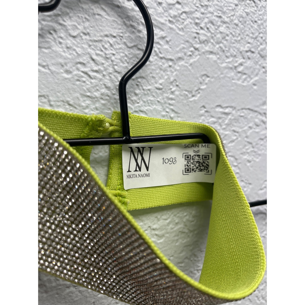 #1093 Fashion Nova XS Got Him Choked Up Lime Bandage Dress w/ Rhinestone Choker