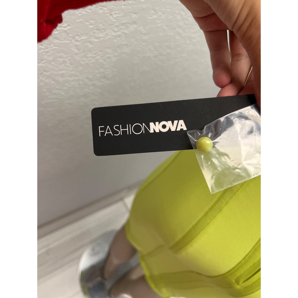 #1093 Fashion Nova XS Got Him Choked Up Lime Bandage Dress w/ Rhinestone Choker