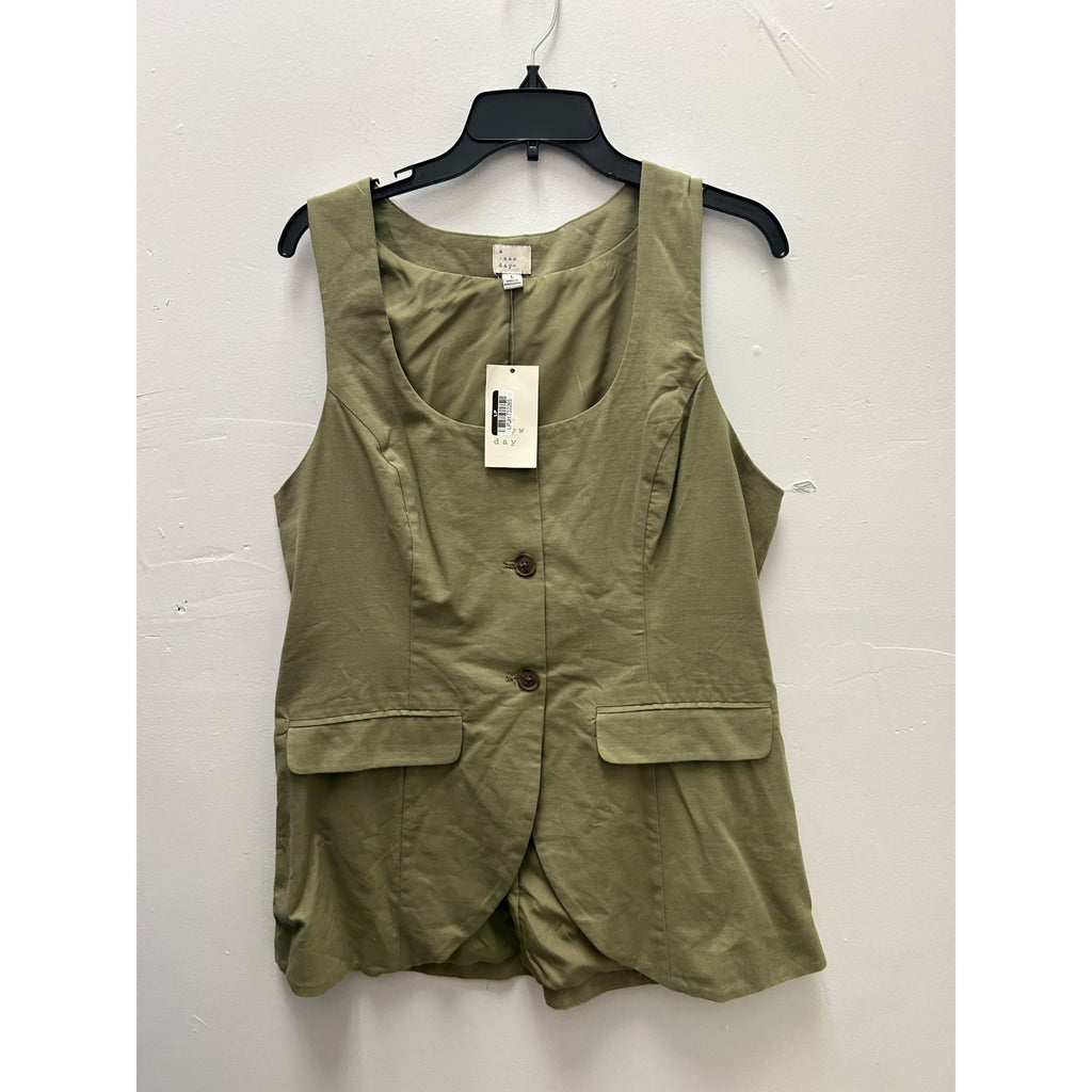 K-226 A New Day Sleeveless Casual Button-Front Vest Olive Green Women's Size XXL