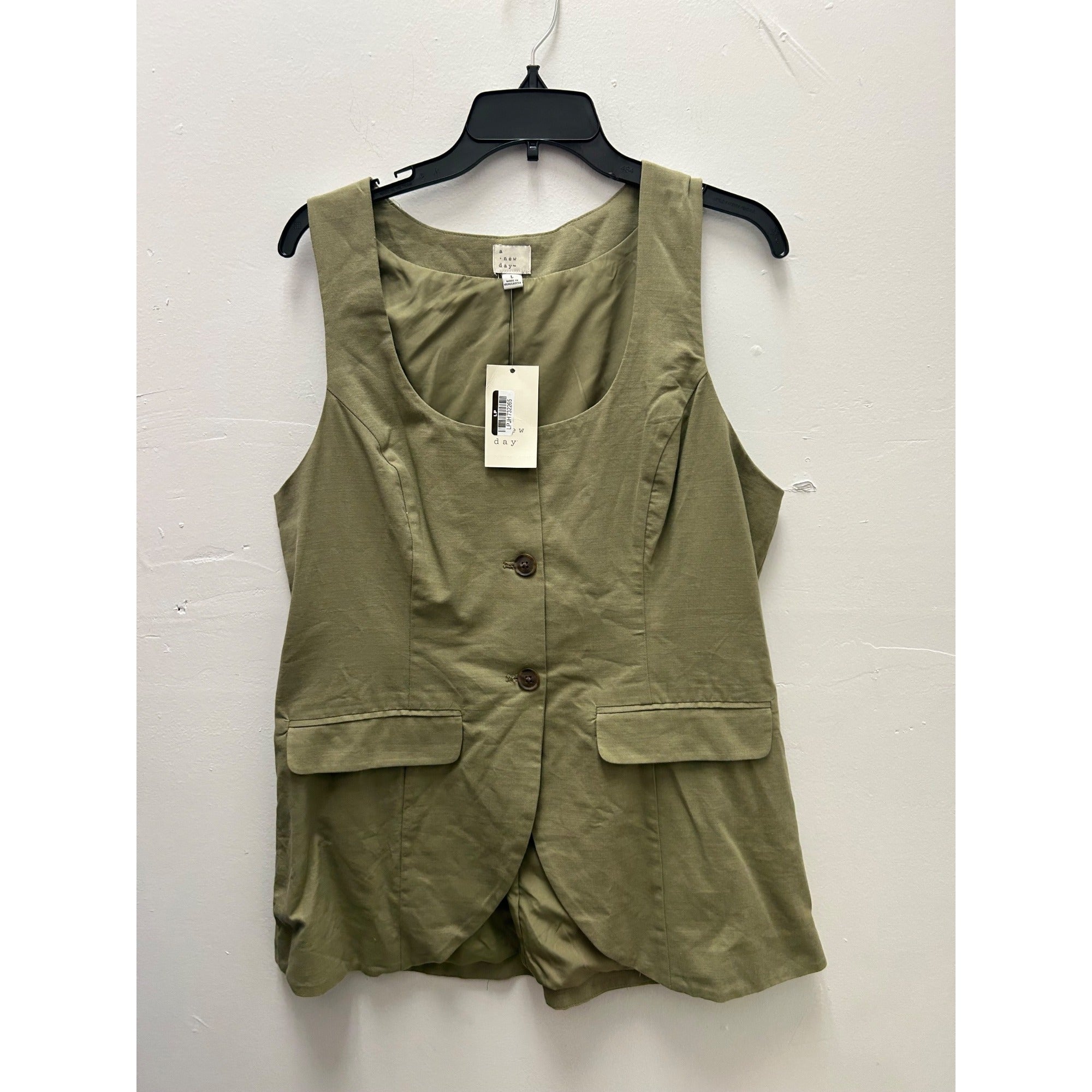 K-226 A New Day Sleeveless Casual Button-Front Vest Olive Green Women's Size XXL