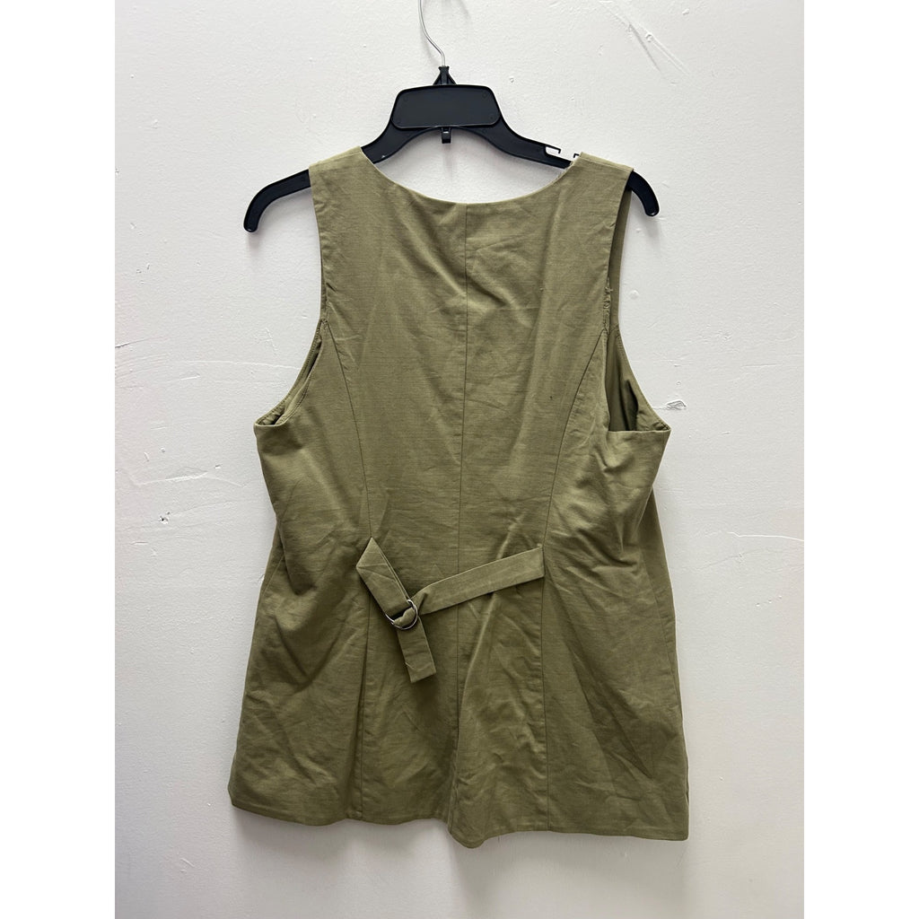 K-226 A New Day Sleeveless Casual Button-Front Vest Olive Green Women's Size XXL