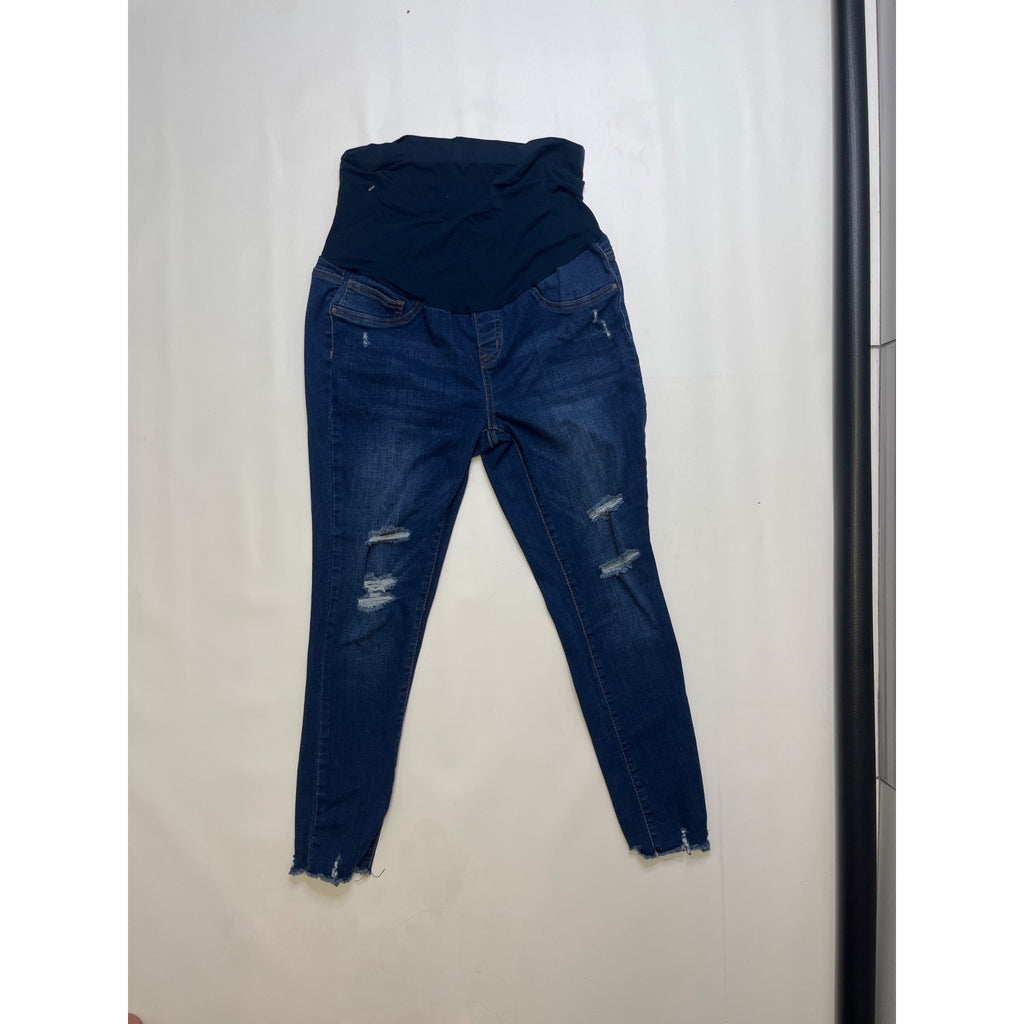 Simple Society Maternity XL Dark Blue Distressed Skinny Jeans