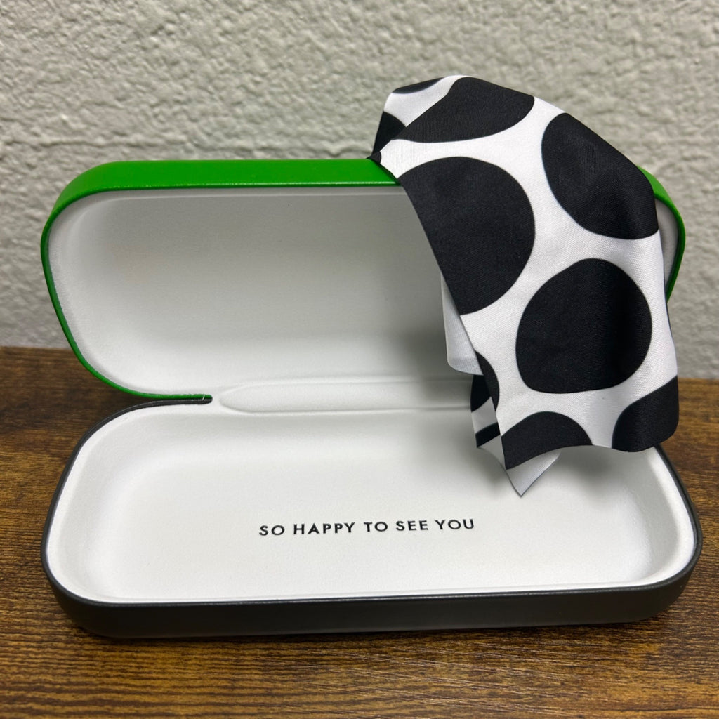 Kate Spade New York Green & Black Hard Shell Eyeglass Case With Polka Dot Cleaning Cloth