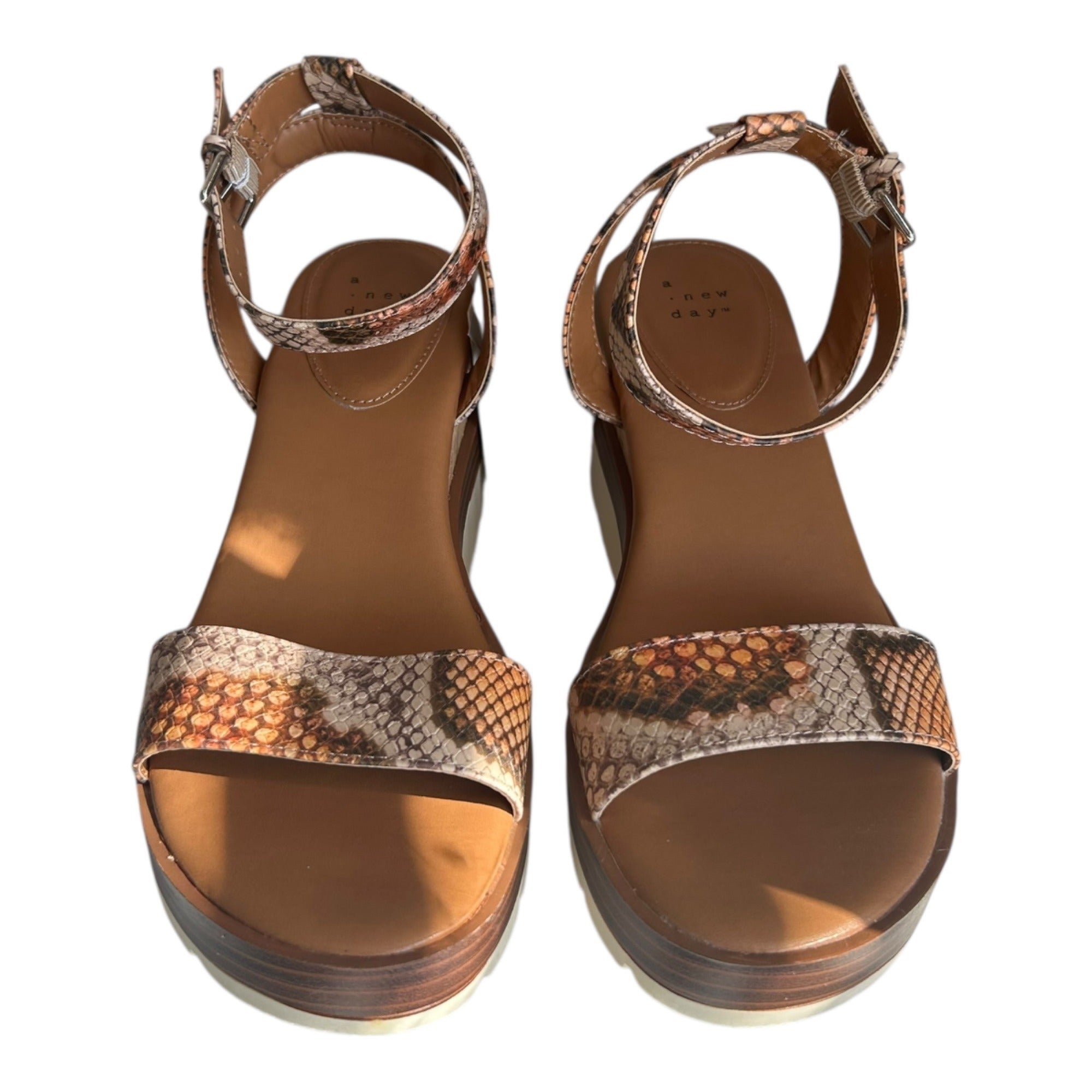 A New Day Brown Snake Print Leather Wedge Sandals With Adjustable Ankle Strap