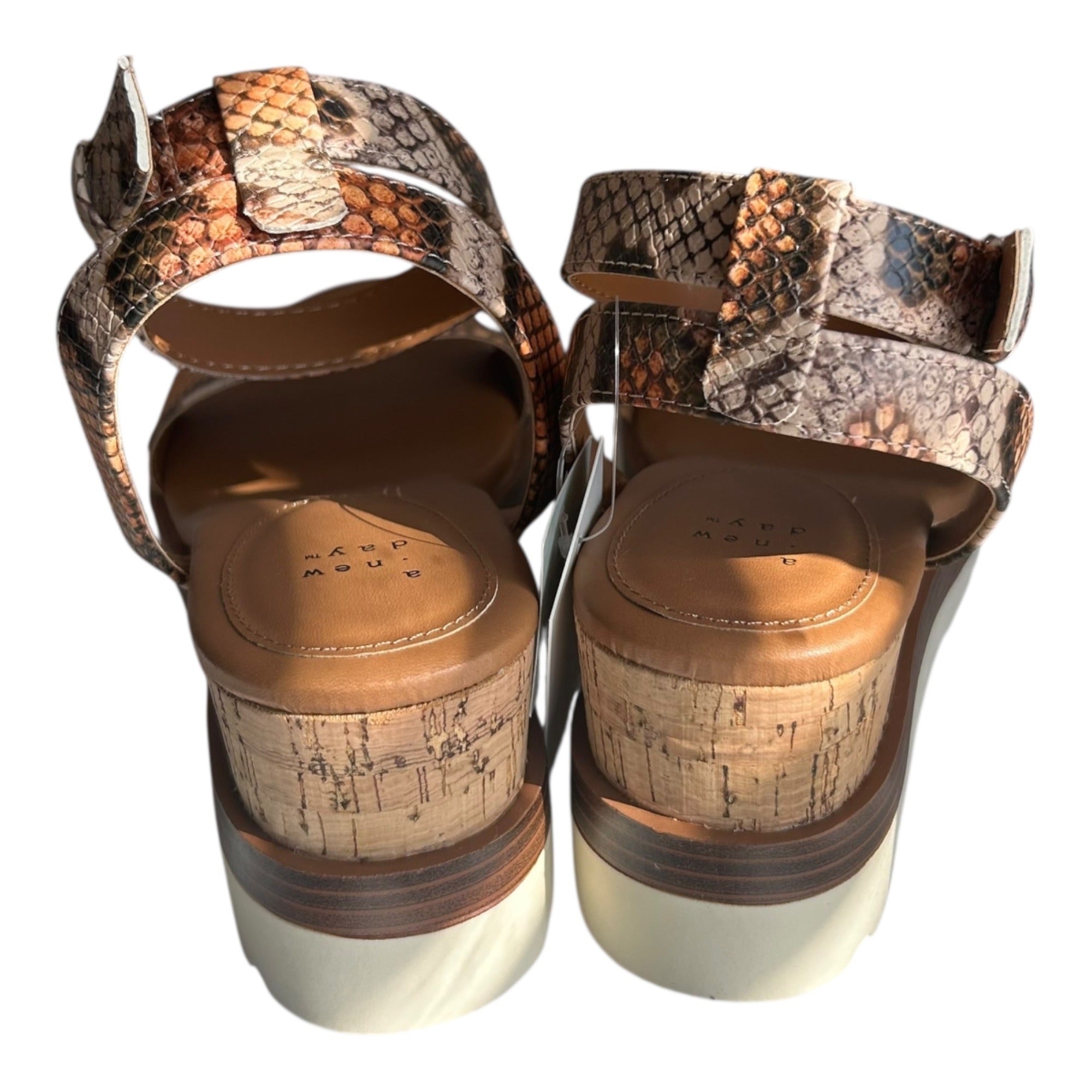 A New Day Brown Snake Print Leather Wedge Sandals With Adjustable Ankle Strap