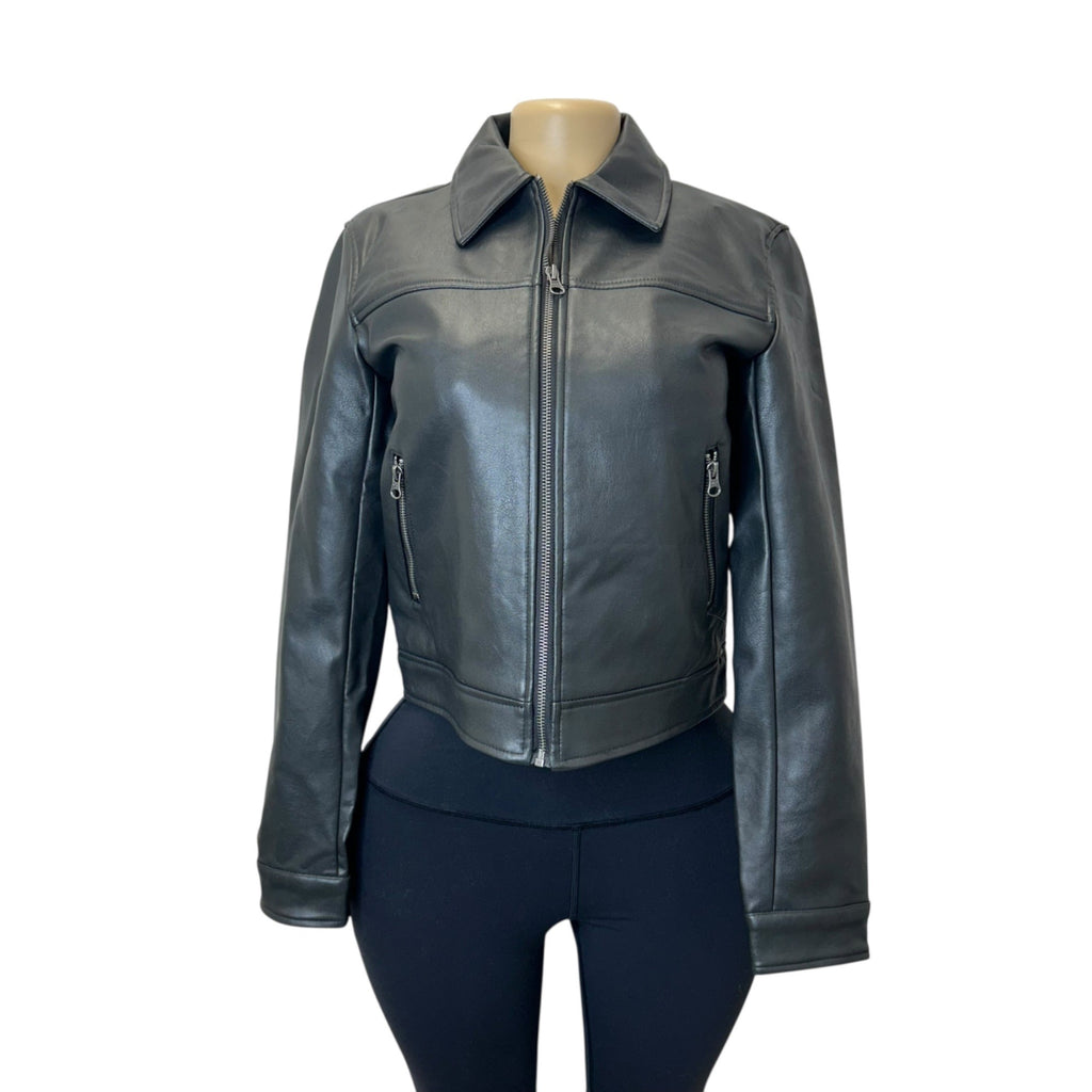 K-76 Wild Fable Women's Boxy Faux Leather Jacket Black Size XXS