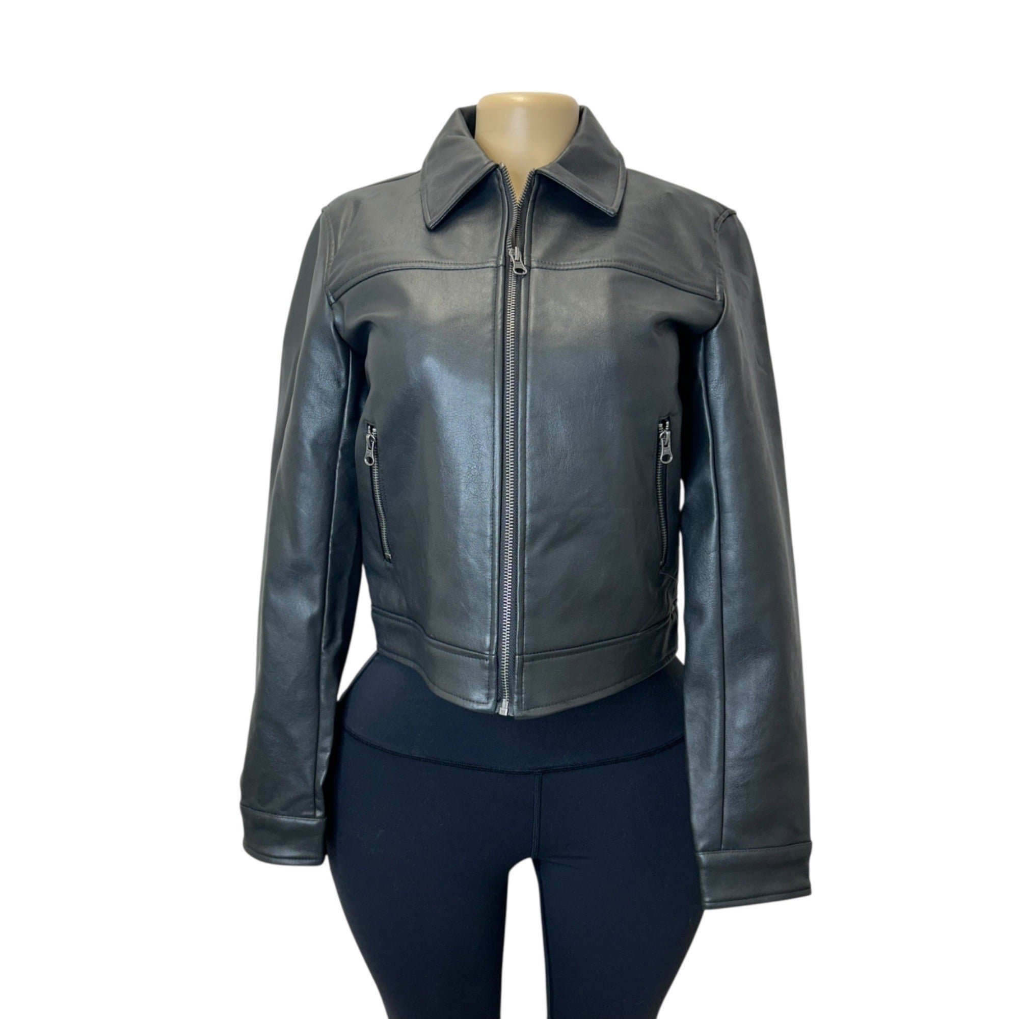 K-76 Wild Fable Women's Boxy Faux Leather Jacket Black Size XXS