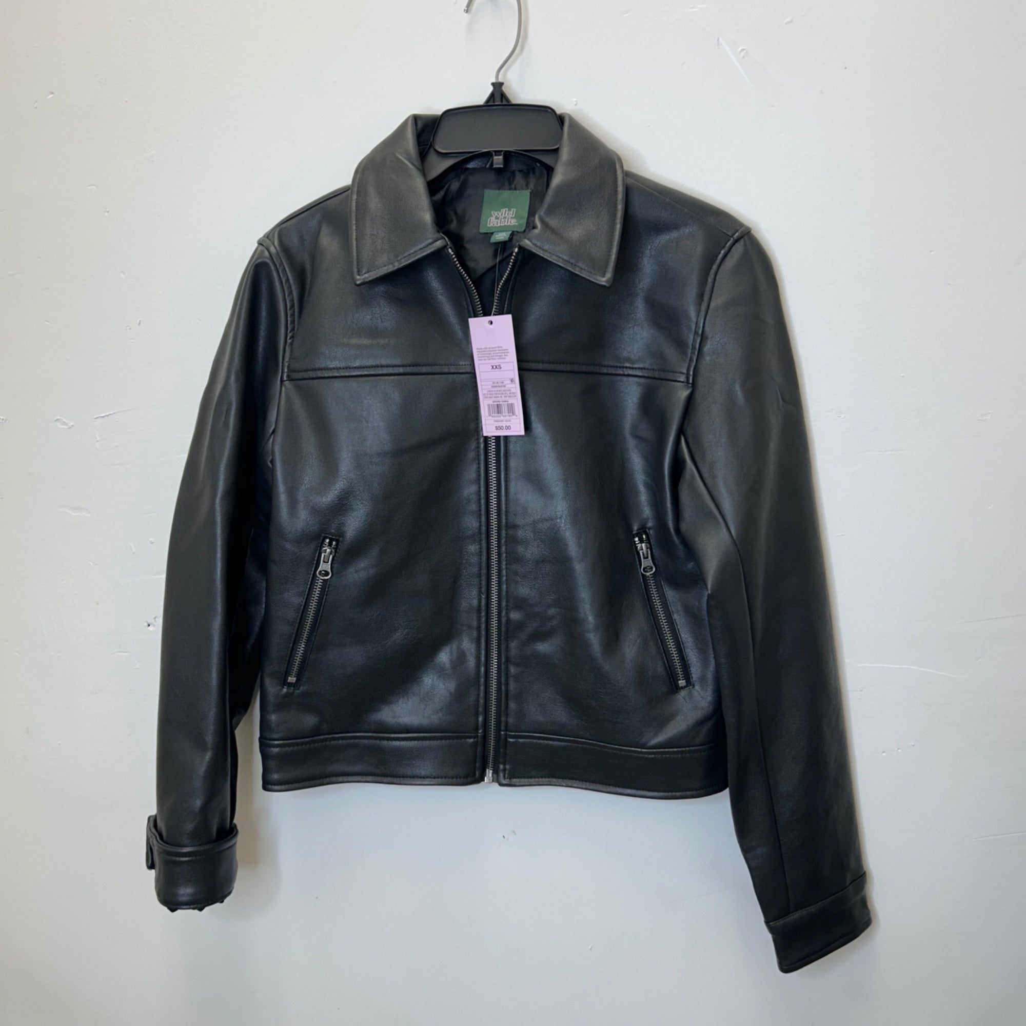K-76 Wild Fable Women's Boxy Faux Leather Jacket Black Size XXS