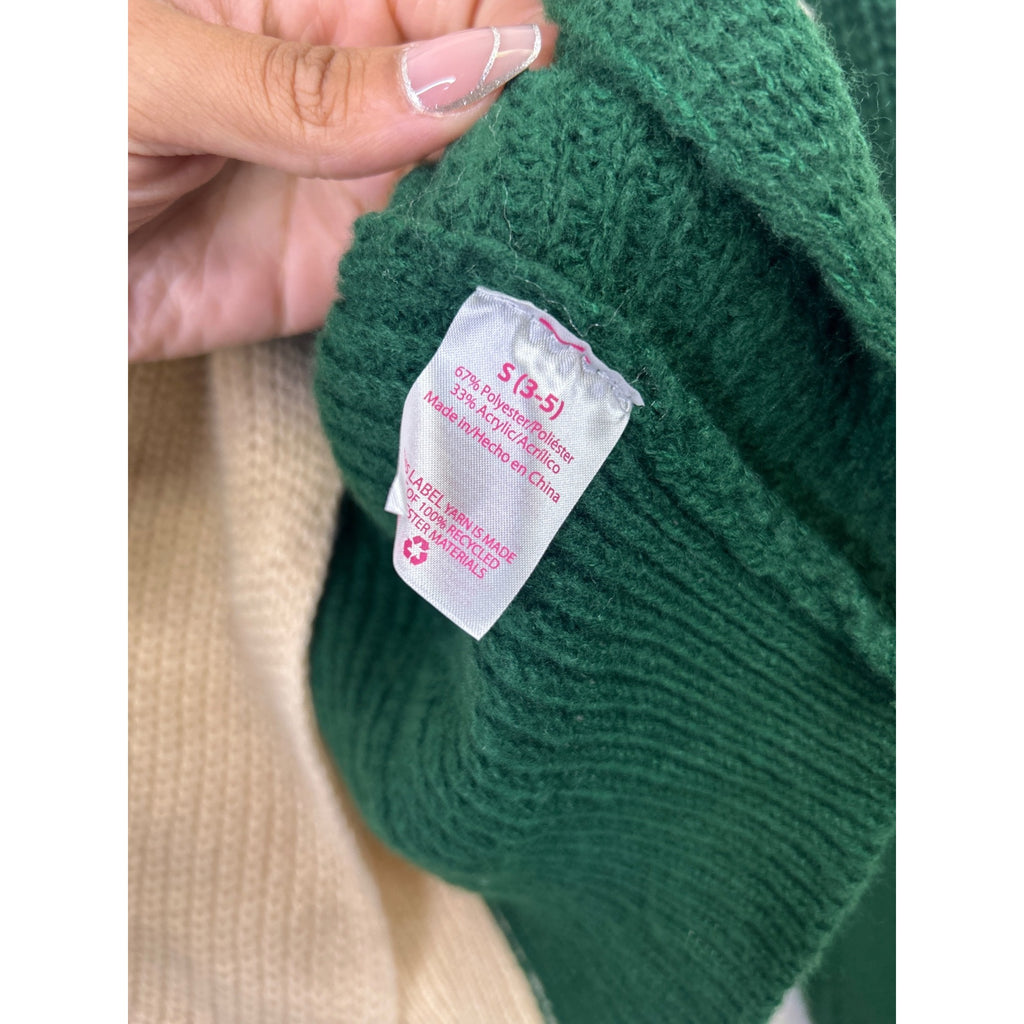 #1079 Colorblock Knit Sweater With Twist Back Green & Beige No Boundaries Size S