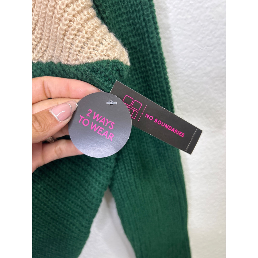 #1079 Colorblock Knit Sweater With Twist Back Green & Beige No Boundaries Size S