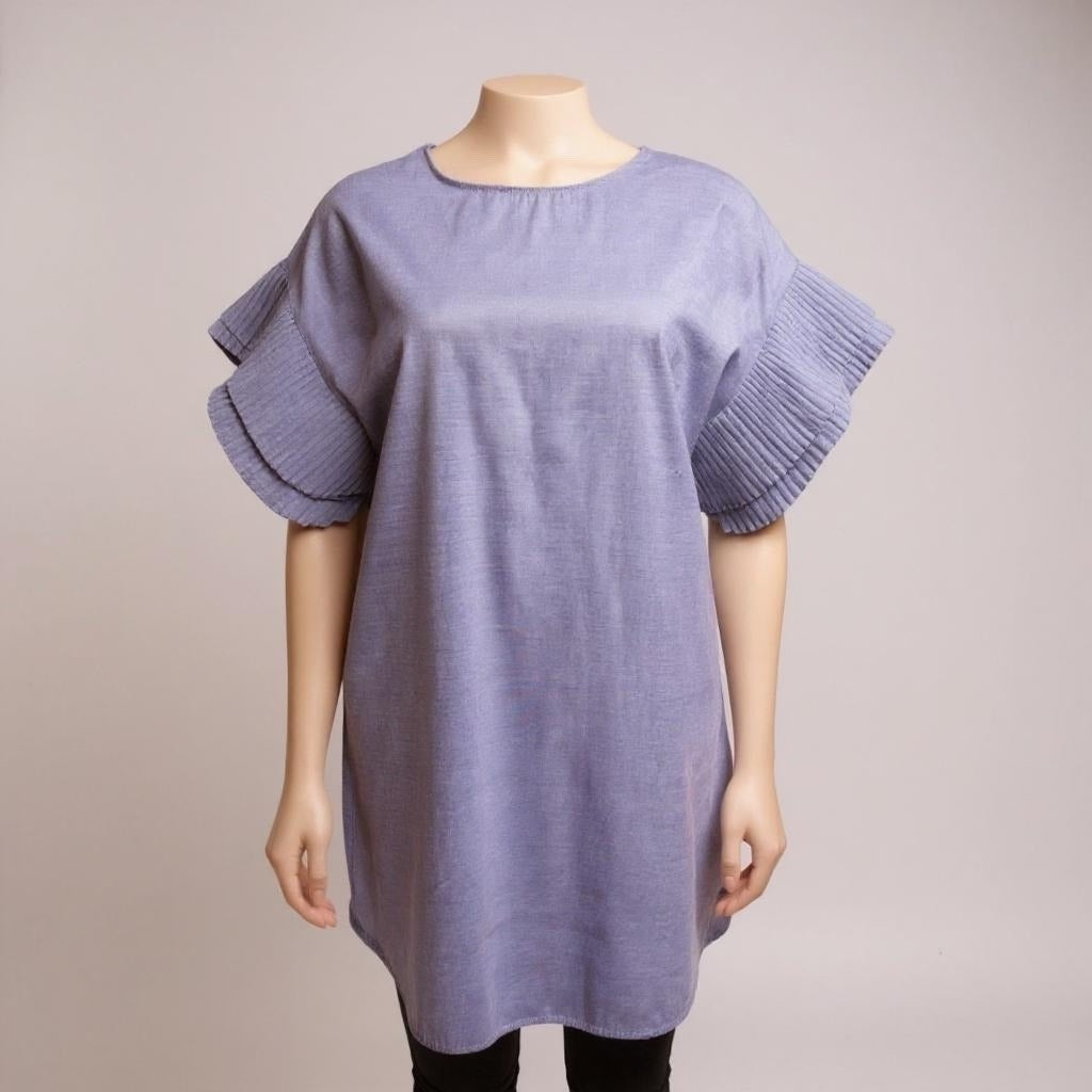 Womens Oversized Pleated Sleeve Tunic Dress - Casual Loose Fit, Large