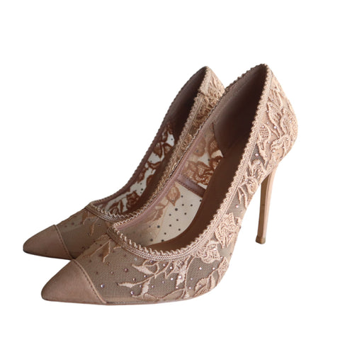 Aldo Arelisen Bone Textile Lace, Tan Stiletto Heels, Women's Size 6.5