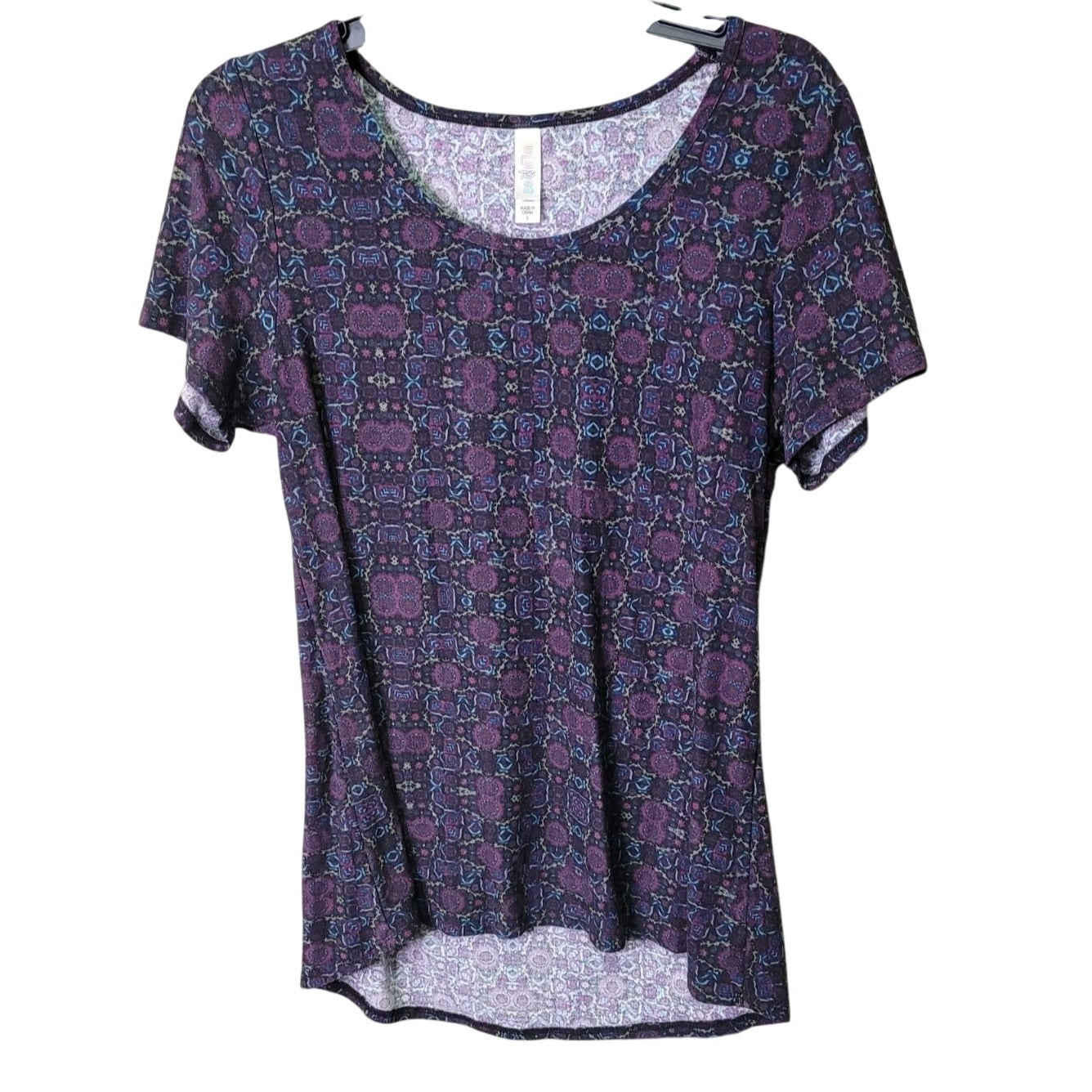 CG-22 LuLaRoe Purple Geometric Scoop Neck Short Sleeve Women's Top Size Small