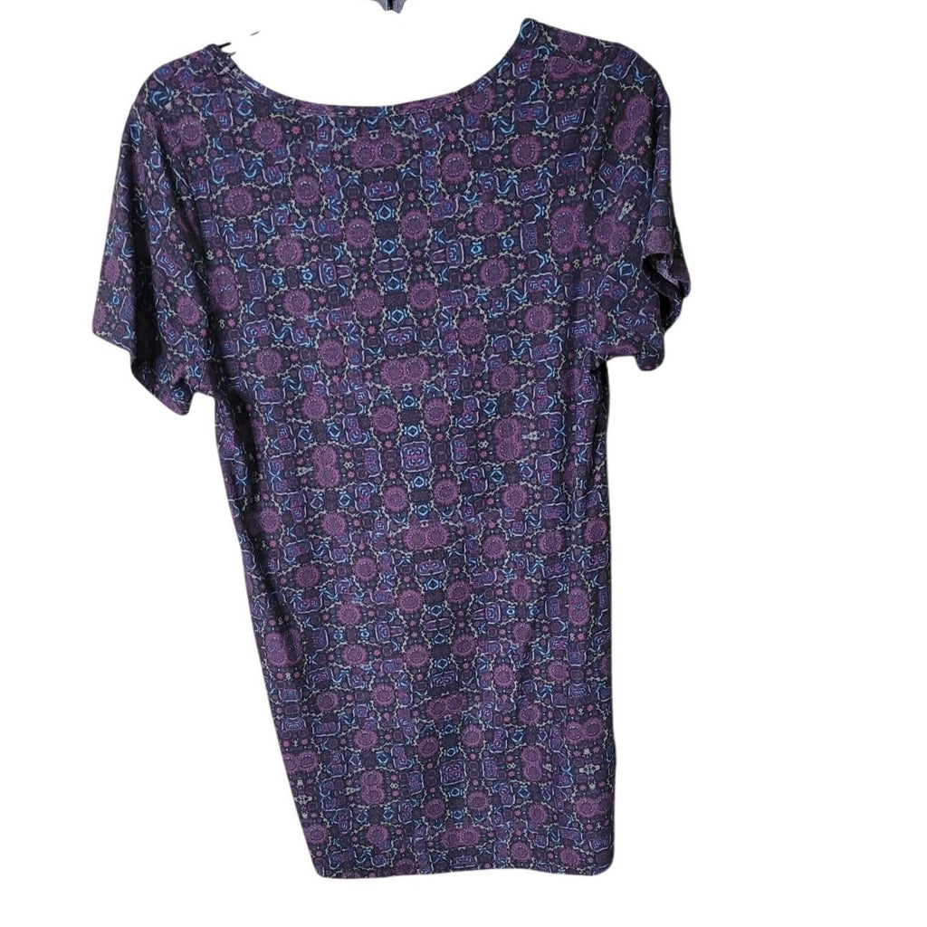 CG-22 LuLaRoe Purple Geometric Scoop Neck Short Sleeve Women's Top Size Small