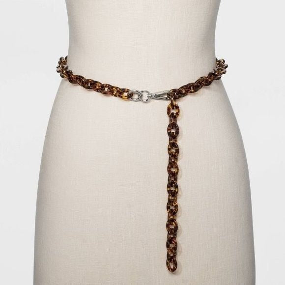 Wild Fable Brown Chain Link Tort Chain Brown Animal Print Belt Women's Medium