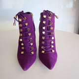 Liliana Purple Suede Stiletto Heel Ankle Boots With Gold Lace Detail Size 7