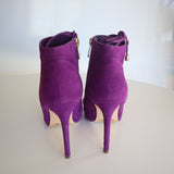 Liliana Purple Suede Stiletto Heel Ankle Boots With Gold Lace Detail Size 7